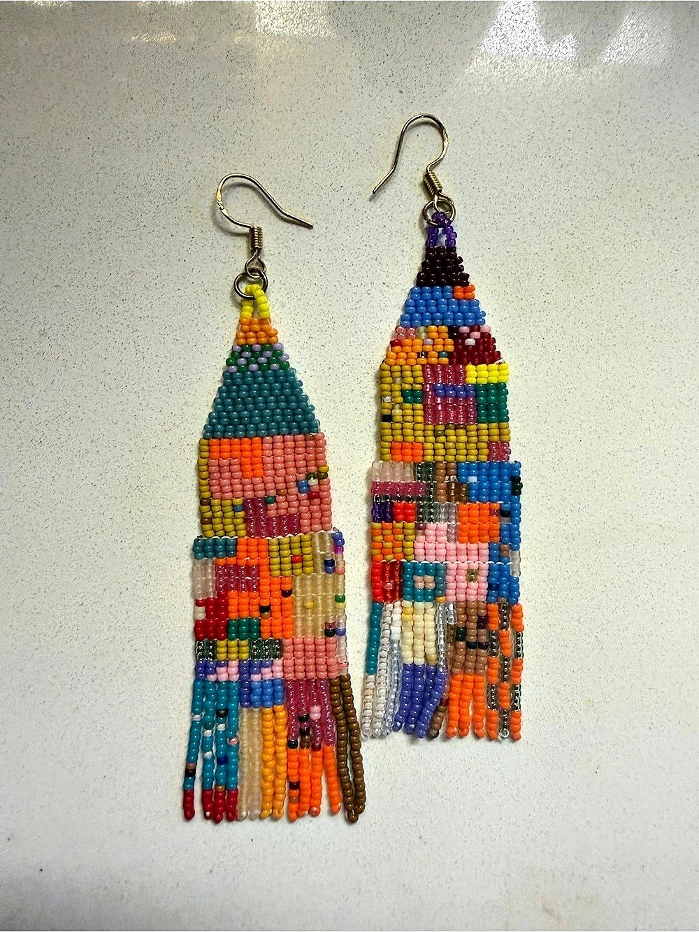 Handmade Multicolor Abstract Beaded Fringe Earrings